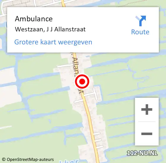 Locatie op kaart van de 112 melding: Ambulance Westzaan, J J Allanstraat op 1 september 2017 13:47