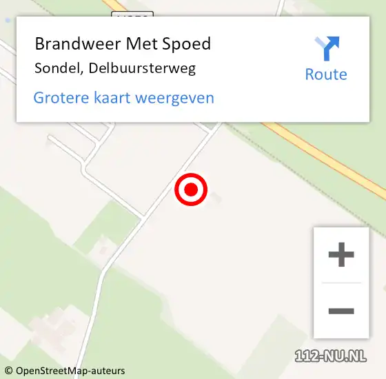 Locatie op kaart van de 112 melding: Brandweer Met Spoed Naar Sondel, Delbuursterweg op 1 september 2017 13:58