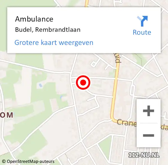 Locatie op kaart van de 112 melding: Ambulance Budel, Rembrandtlaan op 1 september 2017 14:39