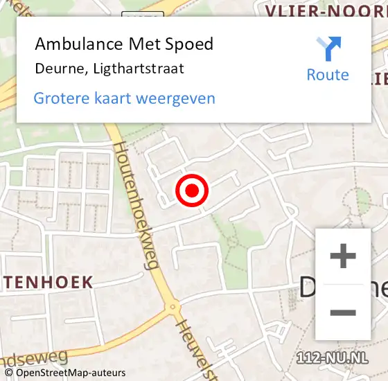 Locatie op kaart van de 112 melding: Ambulance Met Spoed Naar Deurne, Ligthartstraat op 1 september 2017 15:15