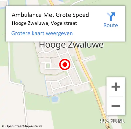 Locatie op kaart van de 112 melding: Ambulance Met Grote Spoed Naar Hooge Zwaluwe, Vogelstraat op 1 september 2017 15:37