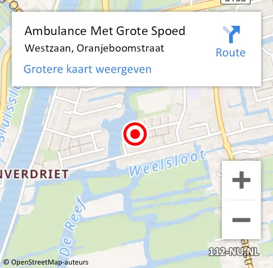 Locatie op kaart van de 112 melding: Ambulance Met Grote Spoed Naar Westzaan, Oranjeboomstraat op 1 september 2017 15:44