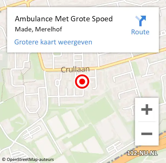 Locatie op kaart van de 112 melding: Ambulance Met Grote Spoed Naar Made, Merelhof op 1 september 2017 16:02