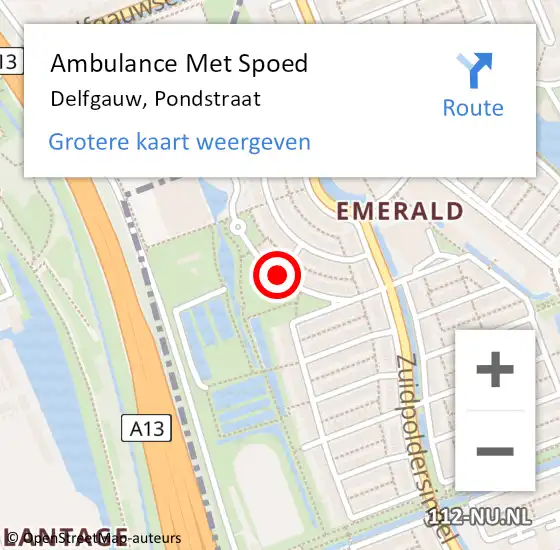 Locatie op kaart van de 112 melding: Ambulance Met Spoed Naar Delfgauw, Pondstraat op 1 september 2017 17:14