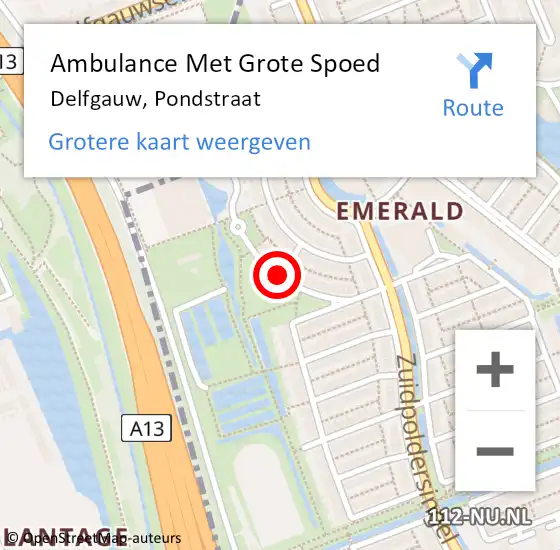 Locatie op kaart van de 112 melding: Ambulance Met Grote Spoed Naar Delfgauw, Pondstraat op 1 september 2017 17:16