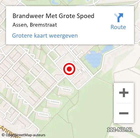 Locatie op kaart van de 112 melding: Brandweer Met Grote Spoed Naar Assen, Bremstraat op 1 september 2017 17:55