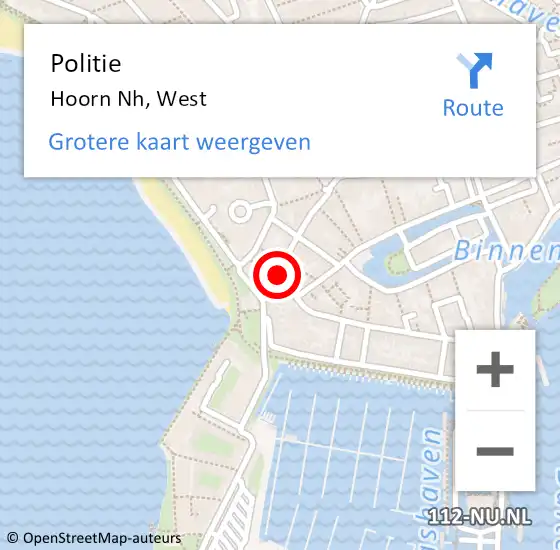 Locatie op kaart van de 112 melding: Politie Hoorn Nh, West op 1 september 2017 18:12