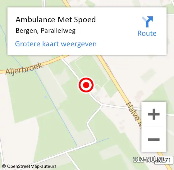 Locatie op kaart van de 112 melding: Ambulance Met Spoed Naar Bergen, Parallelweg op 1 september 2017 18:12