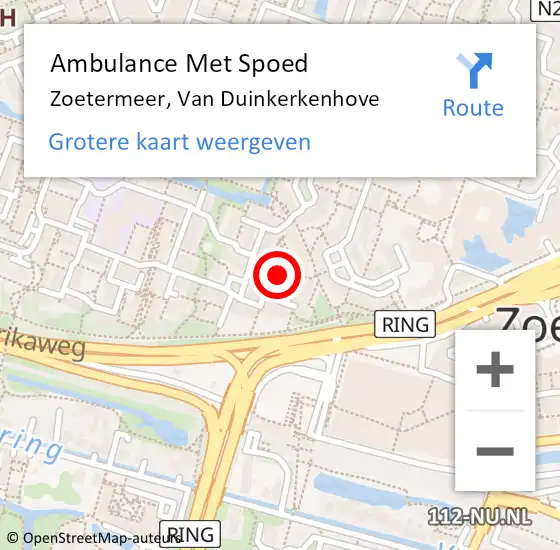 Locatie op kaart van de 112 melding: Ambulance Met Spoed Naar Zoetermeer, Van Duinkerkenhove op 1 september 2017 19:45