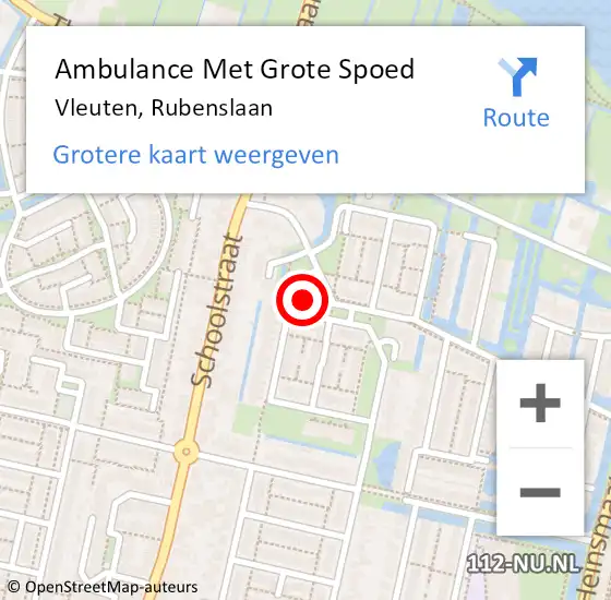 Locatie op kaart van de 112 melding: Ambulance Met Grote Spoed Naar Vleuten, Rubenslaan op 1 september 2017 21:45