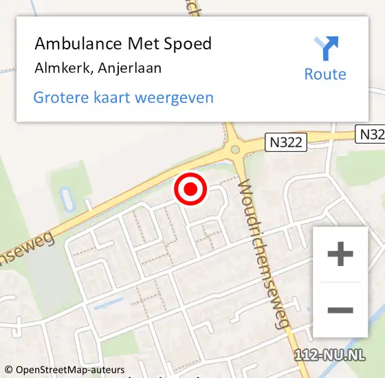 Locatie op kaart van de 112 melding: Ambulance Met Spoed Naar Almkerk, Anjerlaan op 2 september 2017 00:10