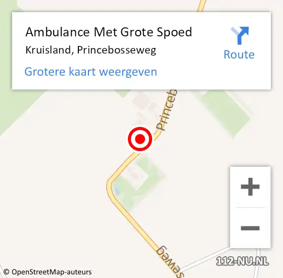 Locatie op kaart van de 112 melding: Ambulance Met Grote Spoed Naar Kruisland, Princebosseweg op 2 september 2017 00:30