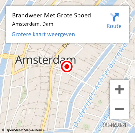 Locatie op kaart van de 112 melding: Brandweer Met Grote Spoed Naar Amsterdam, Dam op 2 september 2017 01:23