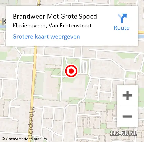 Locatie op kaart van de 112 melding: Brandweer Met Grote Spoed Naar Klazienaveen, Van Echtenstraat op 2 september 2017 03:08