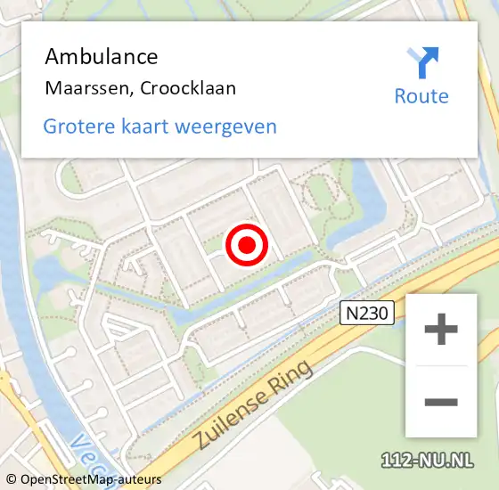 Locatie op kaart van de 112 melding: Ambulance Maarssen, Croocklaan op 2 september 2017 03:28