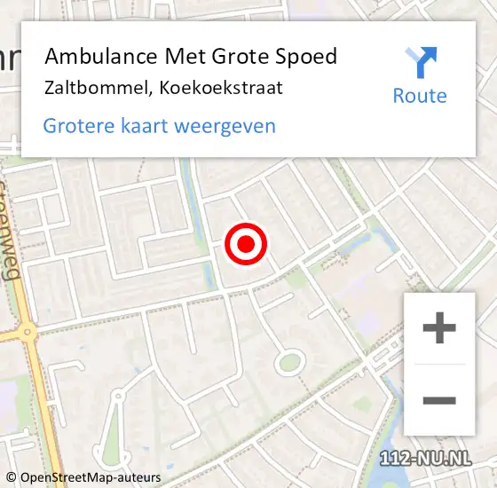 Locatie op kaart van de 112 melding: Ambulance Met Grote Spoed Naar Zaltbommel, Koekoekstraat op 2 september 2017 09:00