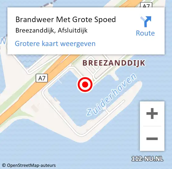 Locatie op kaart van de 112 melding: Brandweer Met Grote Spoed Naar Breezanddijk, Afsluitdijk op 2 september 2017 09:01