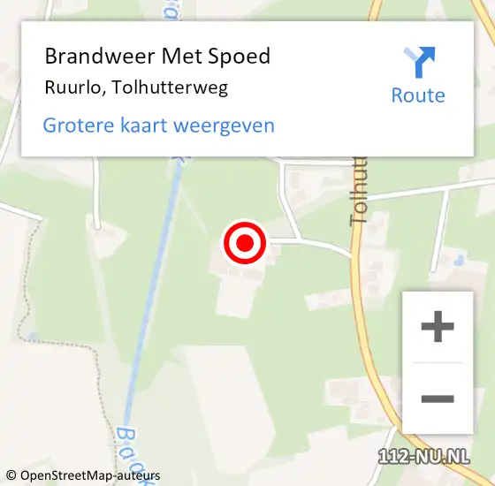 Locatie op kaart van de 112 melding: Brandweer Met Spoed Naar Ruurlo, Tolhutterweg op 2 september 2017 09:26