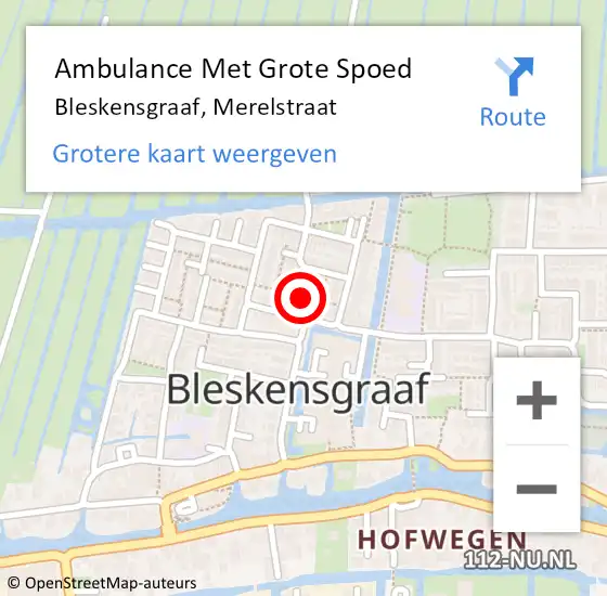 Locatie op kaart van de 112 melding: Ambulance Met Grote Spoed Naar Bleskensgraaf, Merelstraat op 2 september 2017 09:44