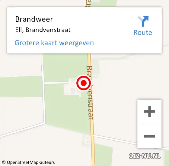 Locatie op kaart van de 112 melding: Brandweer Ell, Brandvenstraat op 2 september 2017 10:02