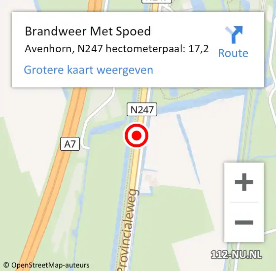 Locatie op kaart van de 112 melding: Brandweer Met Spoed Naar Avenhorn, N247 hectometerpaal: 17,2 op 2 september 2017 10:04