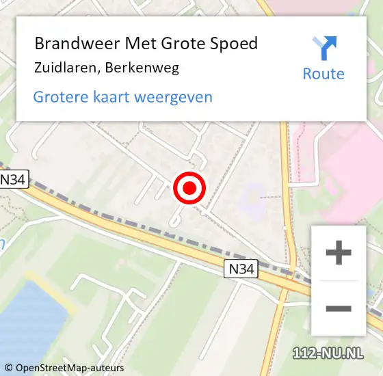 Locatie op kaart van de 112 melding: Brandweer Met Grote Spoed Naar Zuidlaren, Berkenweg op 2 september 2017 10:42