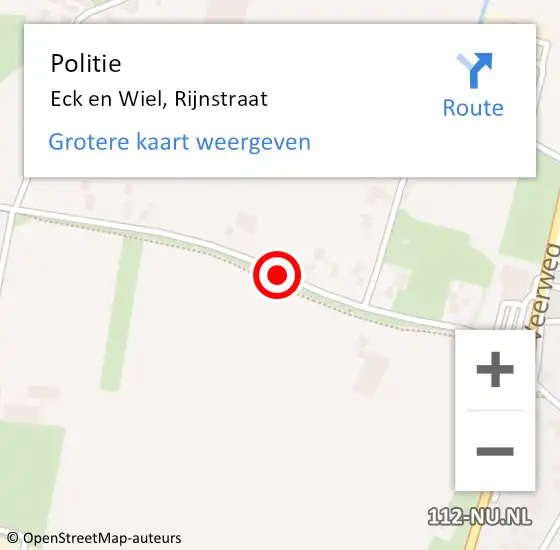 Locatie op kaart van de 112 melding: Politie Eck en Wiel, Rijnstraat op 2 september 2017 10:50