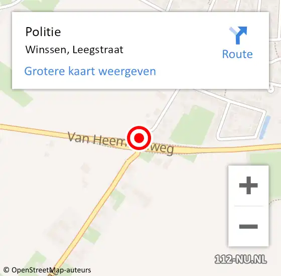 Locatie op kaart van de 112 melding: Politie Winssen, Leegstraat op 2 september 2017 11:23