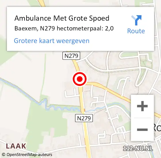 Locatie op kaart van de 112 melding: Ambulance Met Grote Spoed Naar Baexem, N279 hectometerpaal: 2,0 op 2 september 2017 11:31