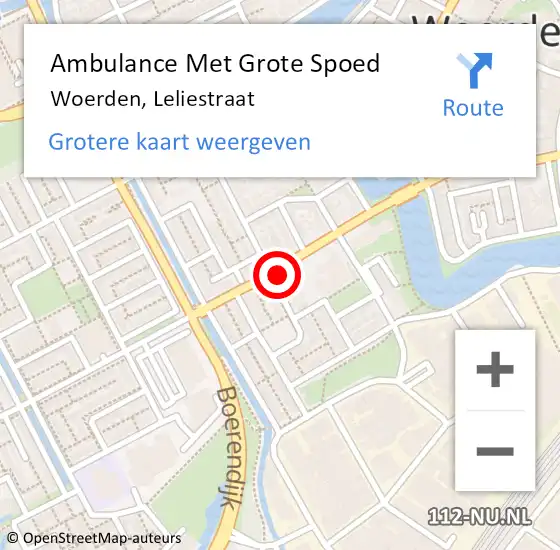 Locatie op kaart van de 112 melding: Ambulance Met Grote Spoed Naar Woerden, Leliestraat op 2 september 2017 13:08