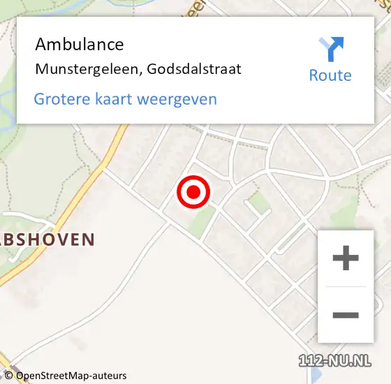 Locatie op kaart van de 112 melding: Ambulance Munstergeleen, Godsdalstraat op 31 januari 2014 11:21