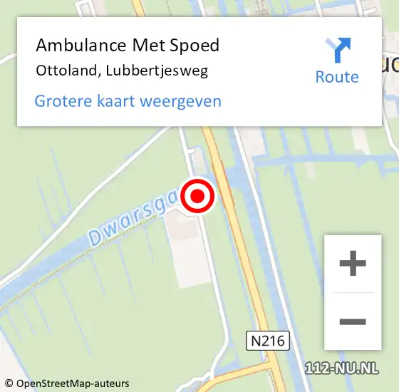 Locatie op kaart van de 112 melding: Ambulance Met Spoed Naar Ottoland, Lubbertjesweg op 2 september 2017 14:15