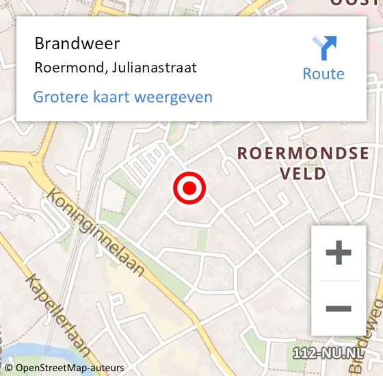 Locatie op kaart van de 112 melding: Brandweer Roermond, Julianastraat op 2 september 2017 14:33