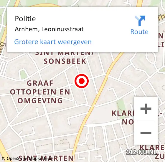 Locatie op kaart van de 112 melding: Politie Arnhem, Leoninusstraat op 2 september 2017 14:39