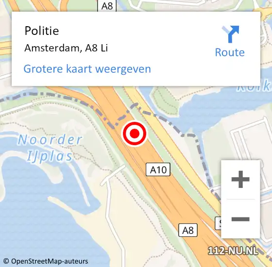 Locatie op kaart van de 112 melding: Politie Amsterdam, A8 Li op 2 september 2017 14:56