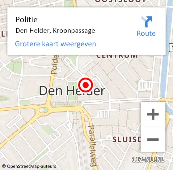 Locatie op kaart van de 112 melding: Politie Den Helder, Kroonpassage op 2 september 2017 15:05