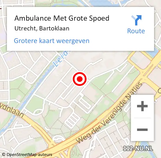 Locatie op kaart van de 112 melding: Ambulance Met Grote Spoed Naar Utrecht, Bartoklaan op 2 september 2017 16:56