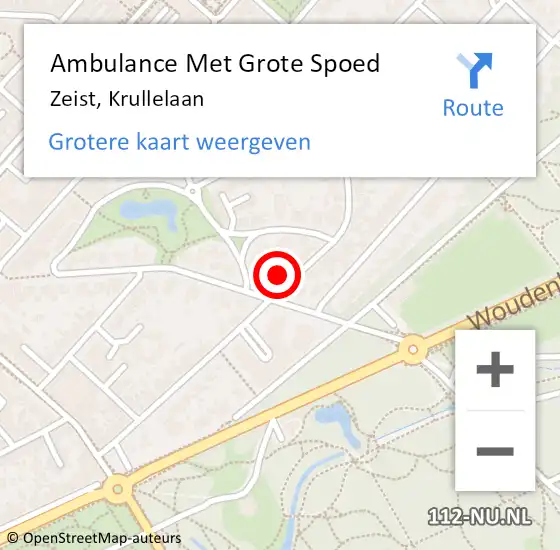 Locatie op kaart van de 112 melding: Ambulance Met Grote Spoed Naar Zeist, Krullelaan op 2 september 2017 17:27