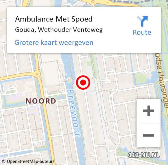Locatie op kaart van de 112 melding: Ambulance Met Spoed Naar Gouda, Wethouder Venteweg op 2 september 2017 17:57