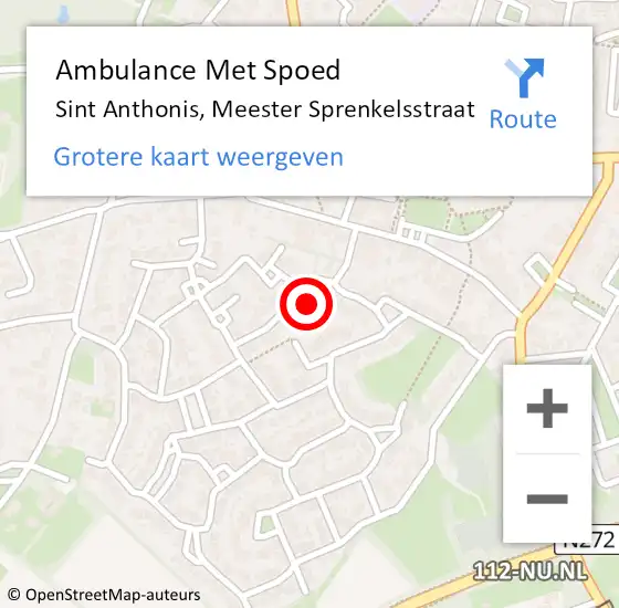 Locatie op kaart van de 112 melding: Ambulance Met Spoed Naar Sint Anthonis, Meester Sprenkelsstraat op 2 september 2017 21:05