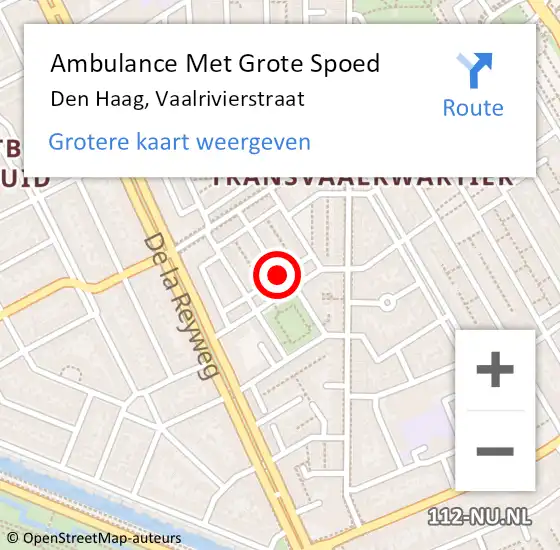 Locatie op kaart van de 112 melding: Ambulance Met Grote Spoed Naar Den Haag, Vaalrivierstraat op 2 september 2017 22:53