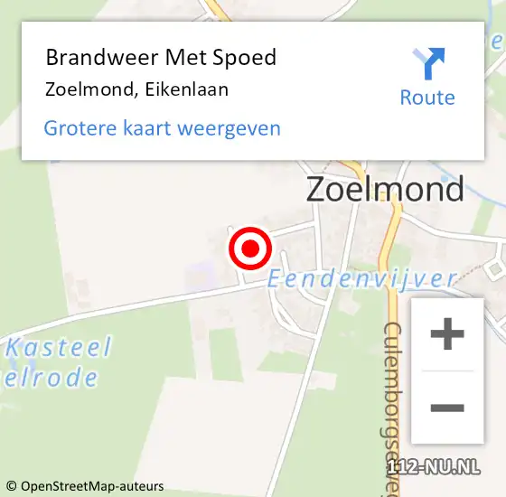 Locatie op kaart van de 112 melding: Brandweer Met Spoed Naar Zoelmond, Eikenlaan op 2 september 2017 22:55