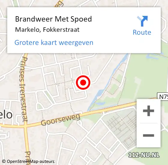 Locatie op kaart van de 112 melding: Brandweer Met Spoed Naar Markelo, Fokkerstraat op 2 september 2017 23:00