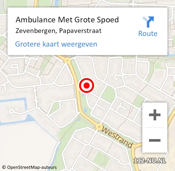 Locatie op kaart van de 112 melding: Ambulance Met Grote Spoed Naar Zevenbergen, Papaverstraat op 2 september 2017 23:00