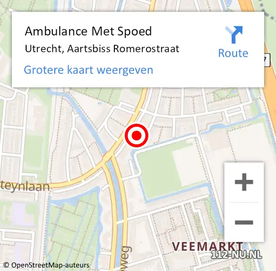 Locatie op kaart van de 112 melding: Ambulance Met Spoed Naar Utrecht, Aartsbiss Romerostraat op 2 september 2017 23:43