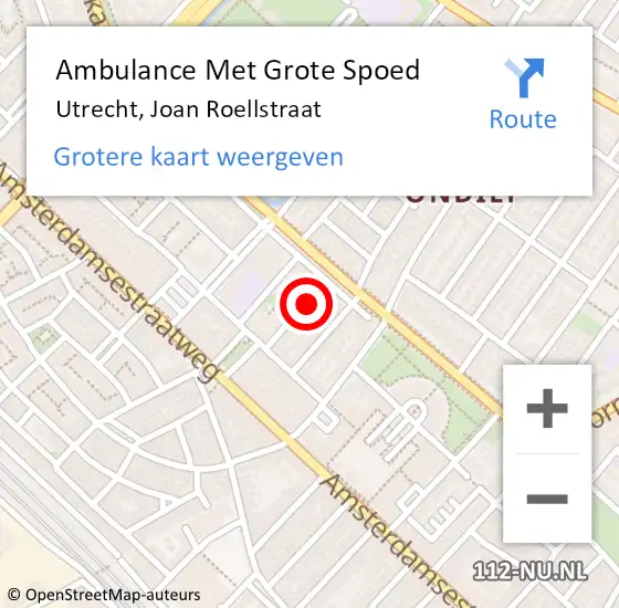 Locatie op kaart van de 112 melding: Ambulance Met Grote Spoed Naar Utrecht, Joan Roellstraat op 3 september 2017 00:25