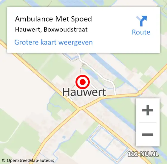 Locatie op kaart van de 112 melding: Ambulance Met Spoed Naar Hauwert, Boxwoudstraat op 3 september 2017 00:54