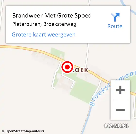 Locatie op kaart van de 112 melding: Brandweer Met Grote Spoed Naar Pieterburen, Broeksterweg op 3 september 2017 01:17