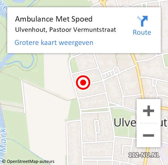Locatie op kaart van de 112 melding: Ambulance Met Spoed Naar Ulvenhout, Pastoor Vermuntstraat op 3 september 2017 07:04