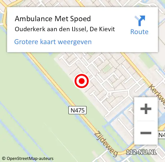 Locatie op kaart van de 112 melding: Ambulance Met Spoed Naar Ouderkerk aan den IJssel, De Kievit op 3 september 2017 10:00